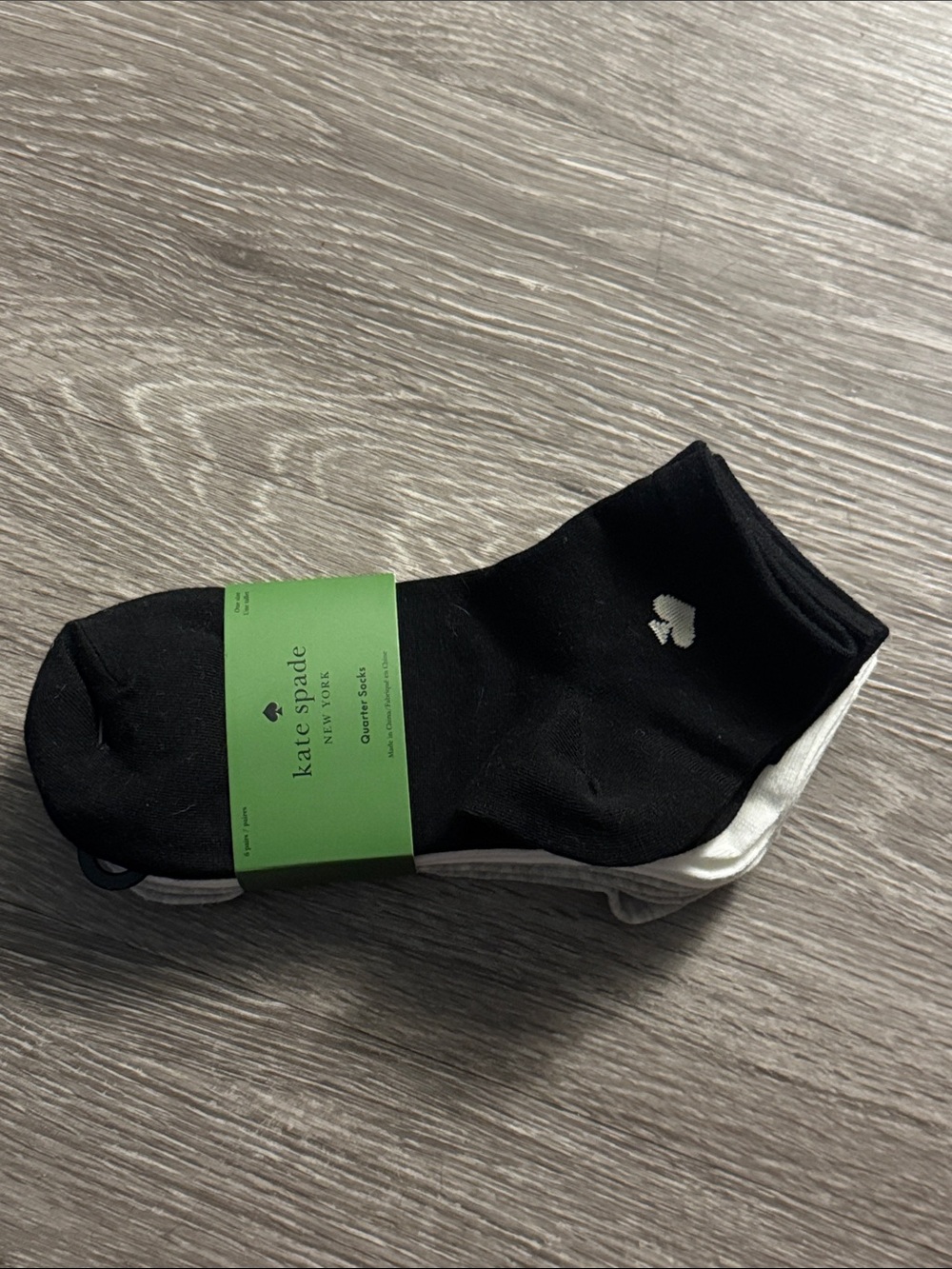 NWT. kate spade quarter socks. 6 pairs. One size. Black, Gray, white